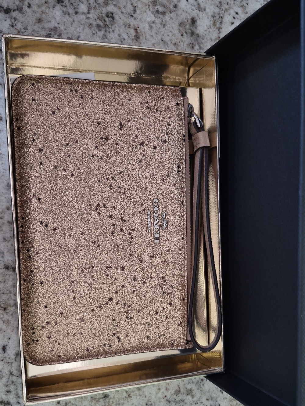 Coach Glitter Wristlet in Rose Gold Metallic